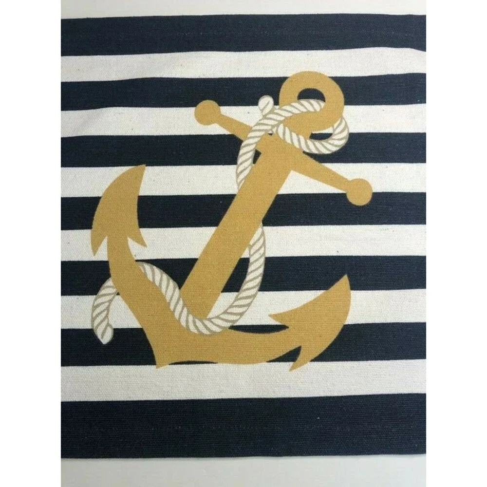 Anchor Nautical Placemats Navy White Stripes Set of 4 Beach Summer Machine Wash
